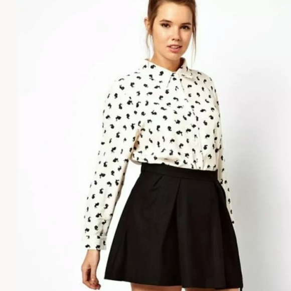 ASOS Curve Rabbit Print Blouse Black Bunny Shirt - Picture 2 of 8